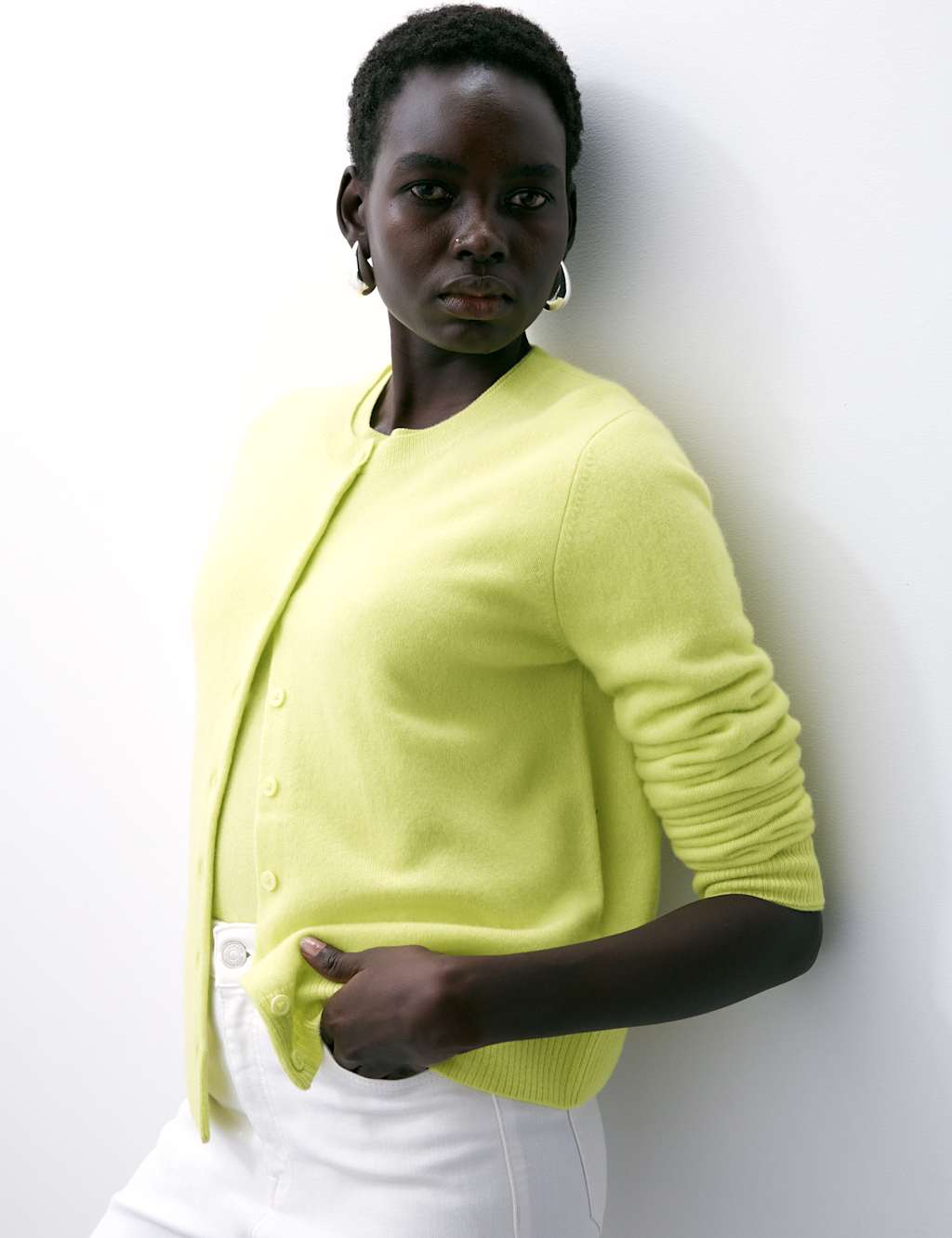 Pure Cashmere Crew Neck Relaxed Cardigan