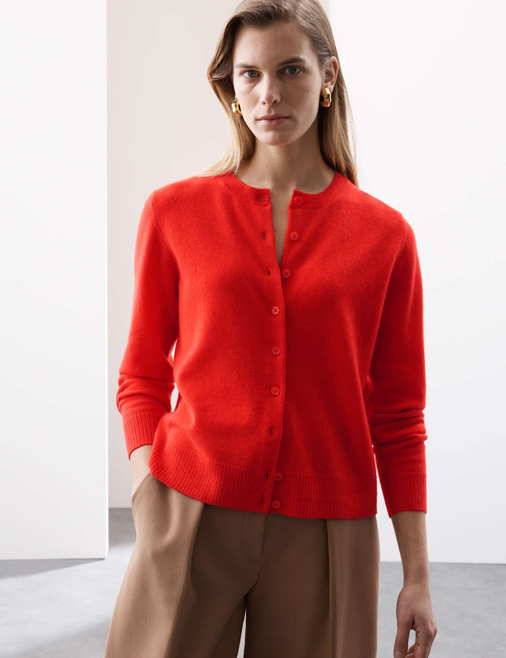 Pure Cashmere Crew Neck Relaxed Cardigan