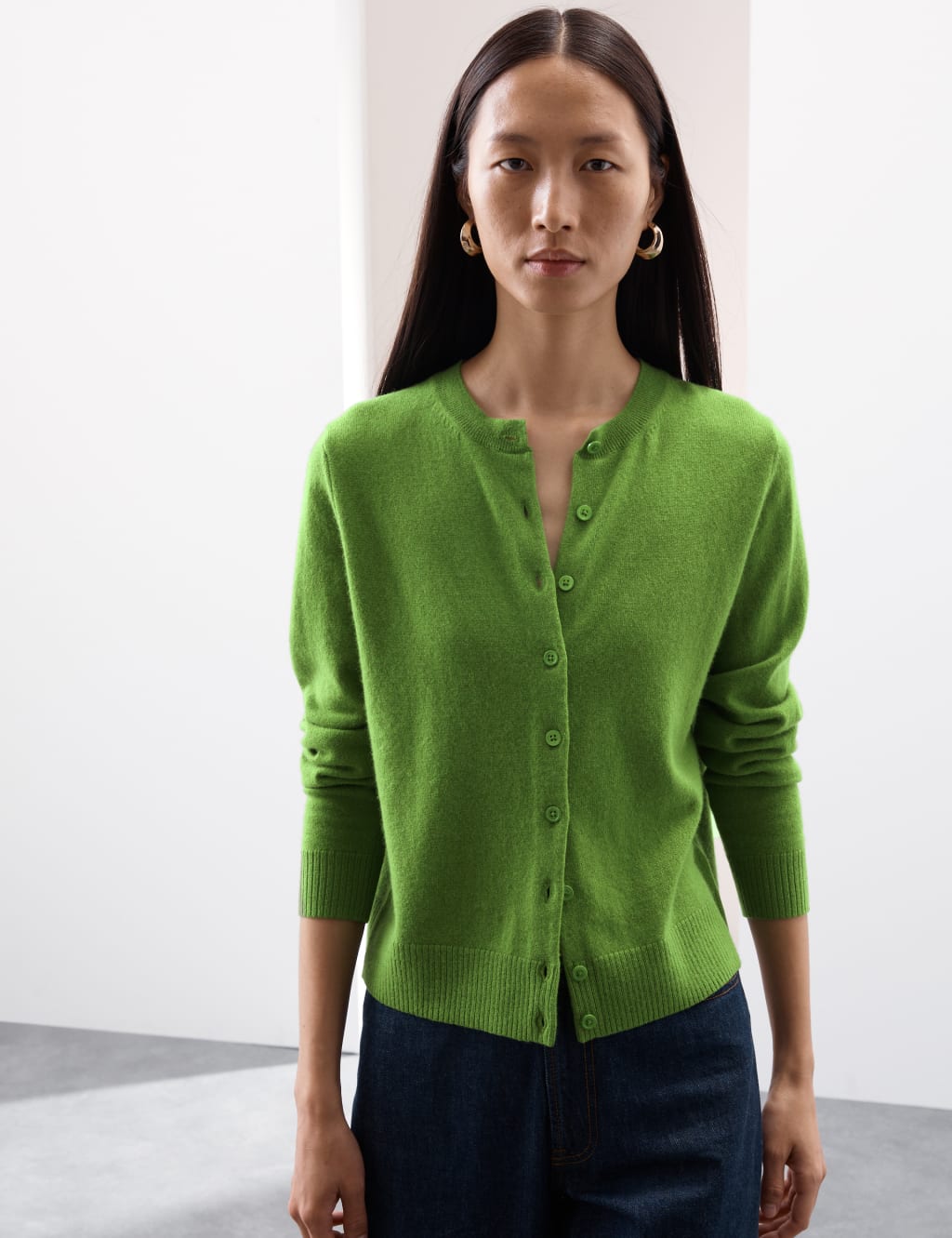 Pure Cashmere Crew Neck Relaxed Cardigan