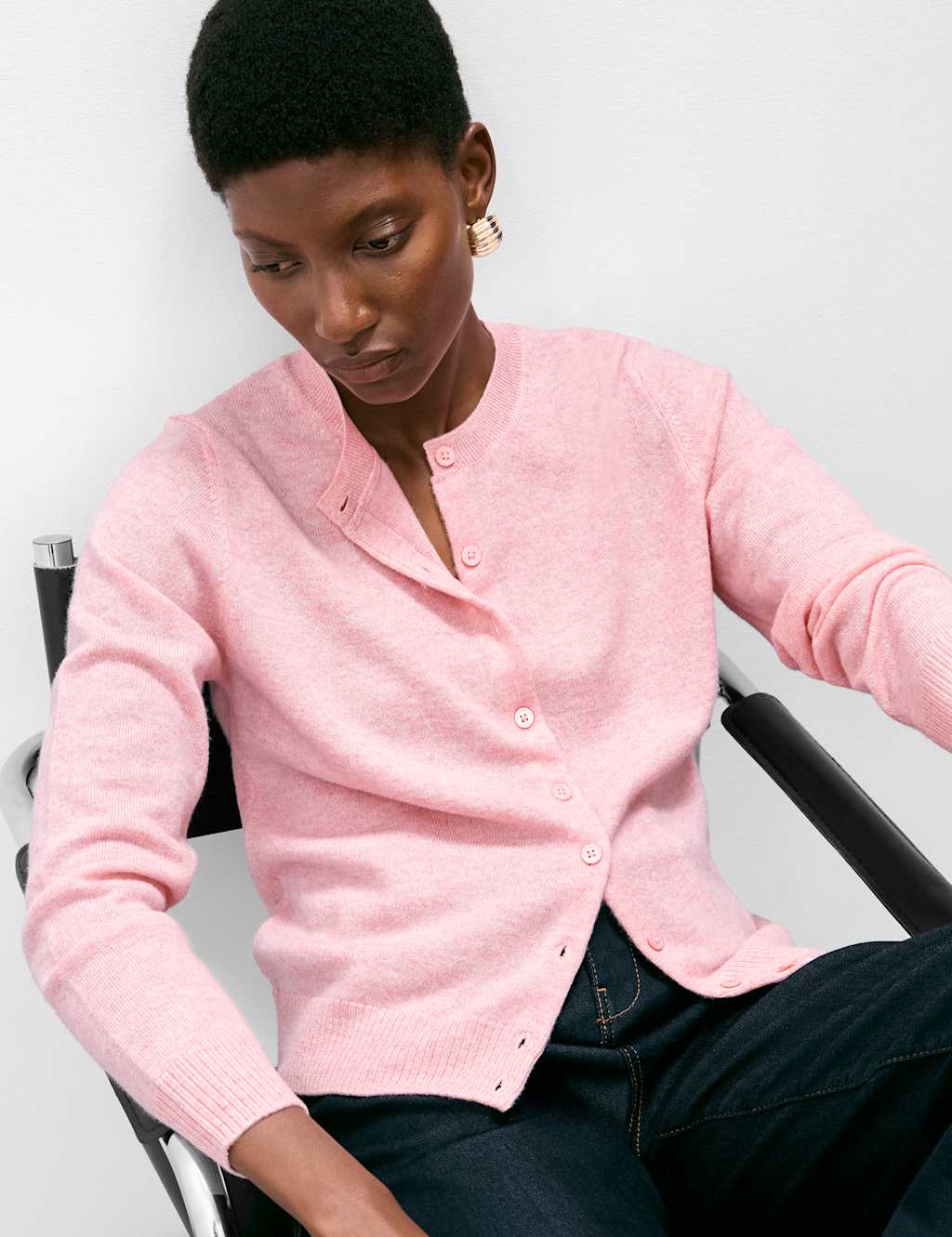 Autograph Pure Cashmere Crew Neck Relaxed Cardigan Dusted Pink