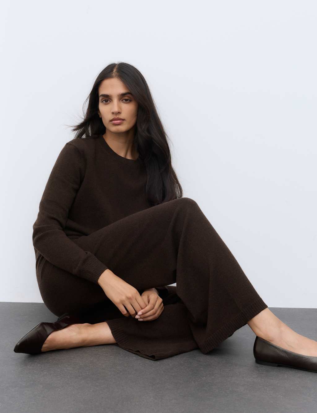 Autograph Women's Pure Cashmere Wide Leg Trousers - Large - Bitter Chocolate - Mother's Day Gift
