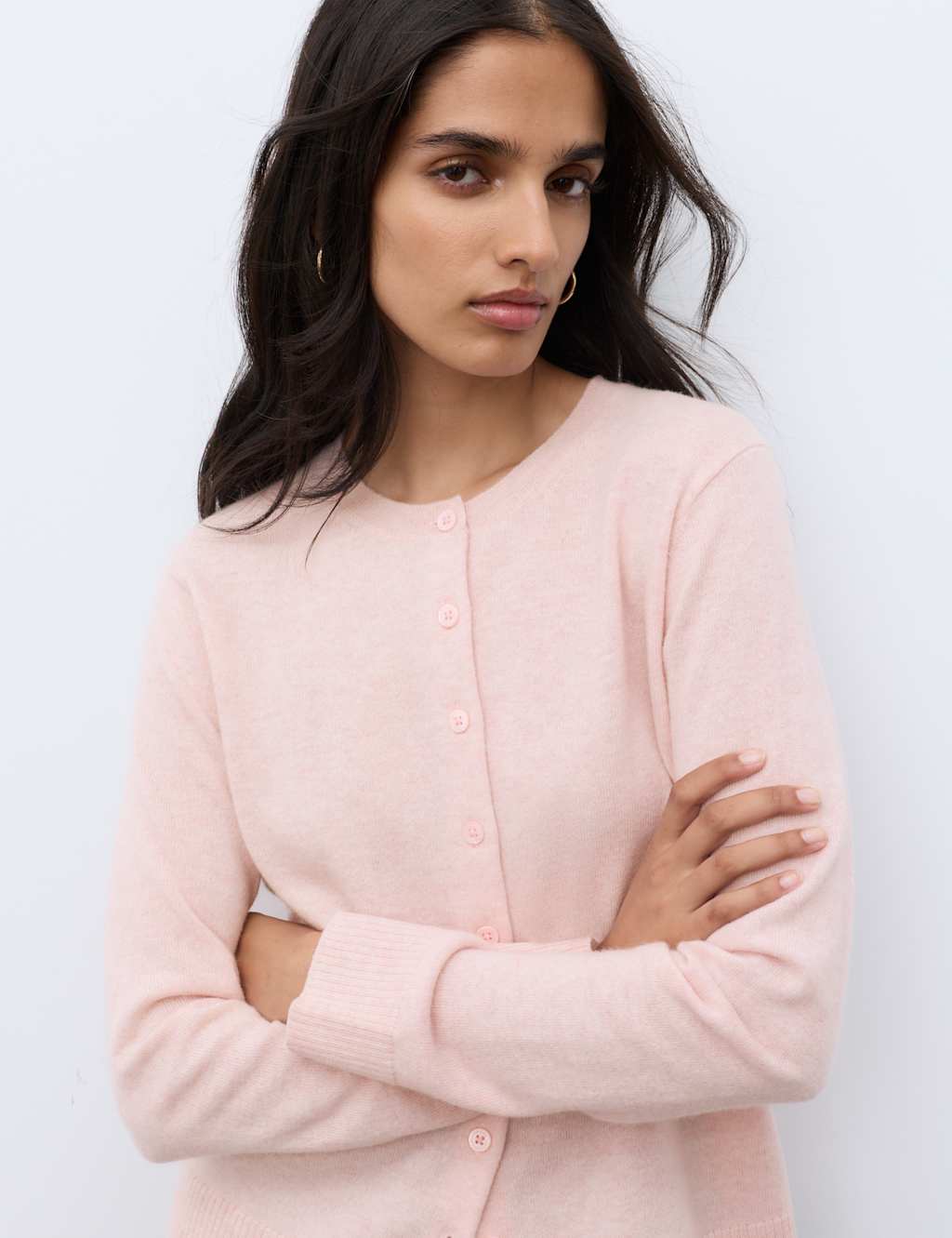 Autograph Women's Pure Cashmere Crew Neck Button Front Cardigan - Small - Blush Pink