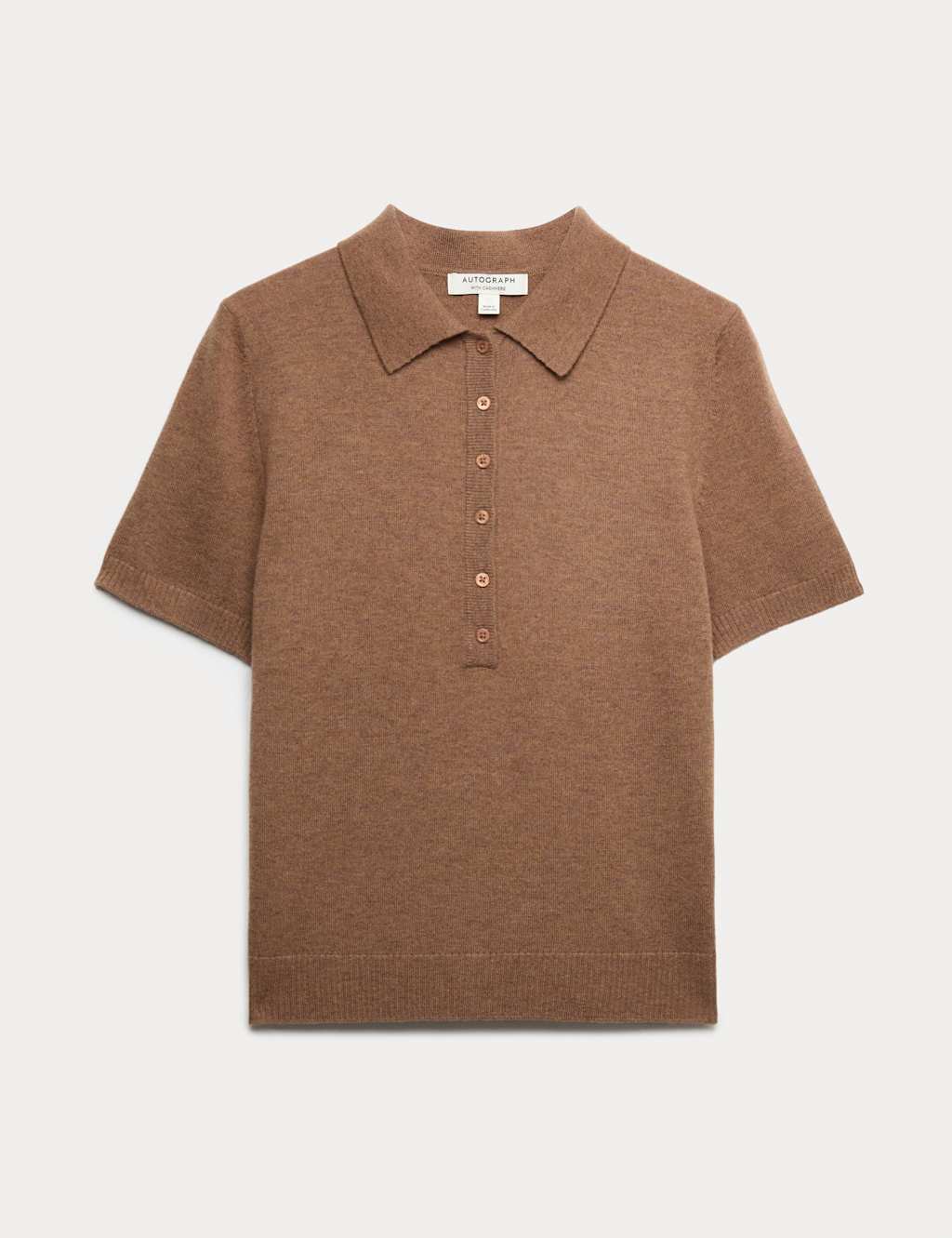 Autograph Women's Merino Wool Rich Polo Neck Knitted Top with Cashmere - Large - Golden Brown