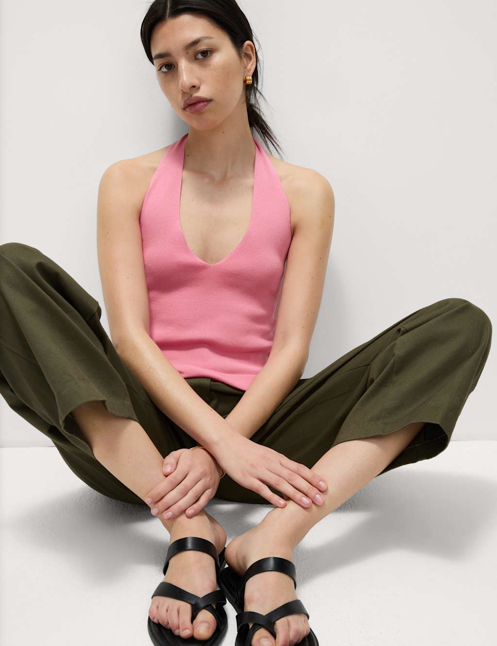 Halter Neck Fitted Knitted Top
