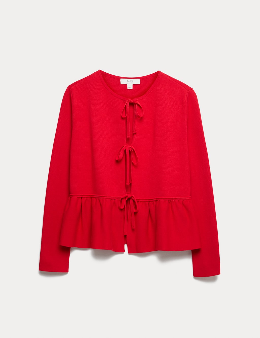 M&S Collection Women's Ribbed Peplum Tie Front Cardigan - Red, Midnight Navy,Red