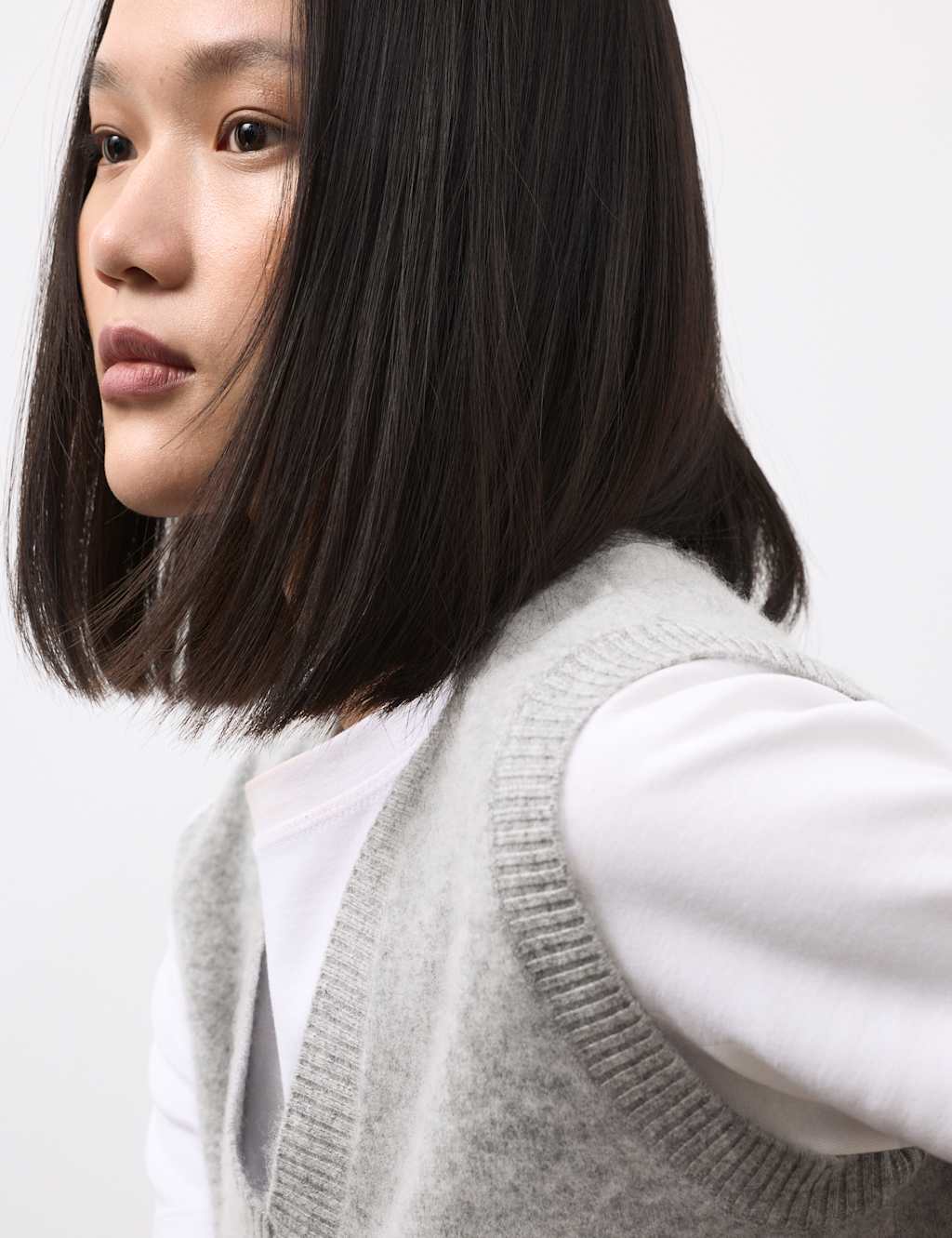 Autograph Wool Blend Brushed Tabard with Cashmere Mid Grey