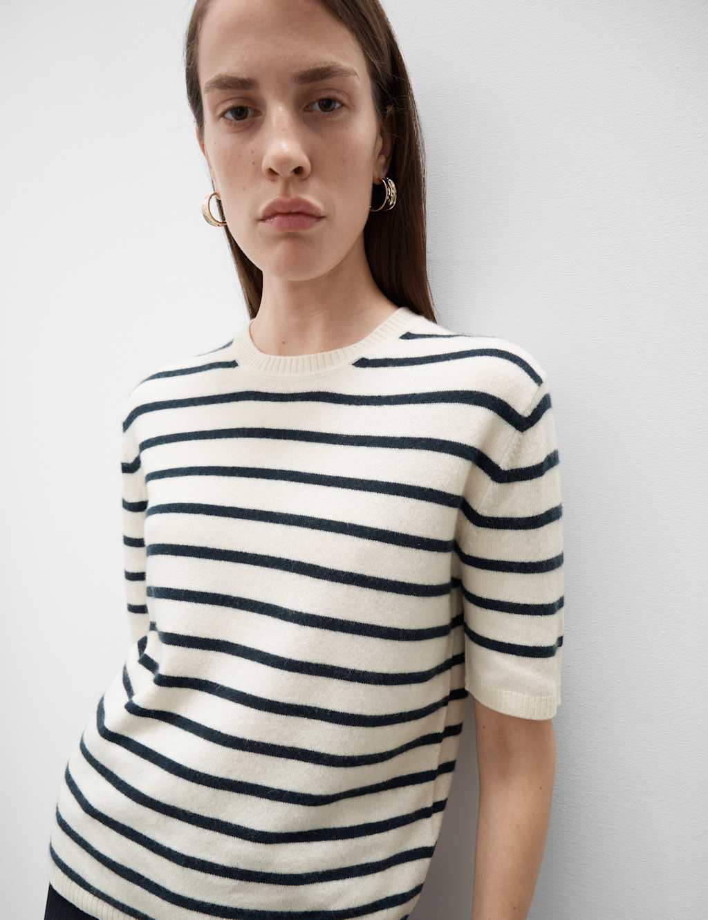 Pure Cashmere Striped Crew Neck Knitted Top