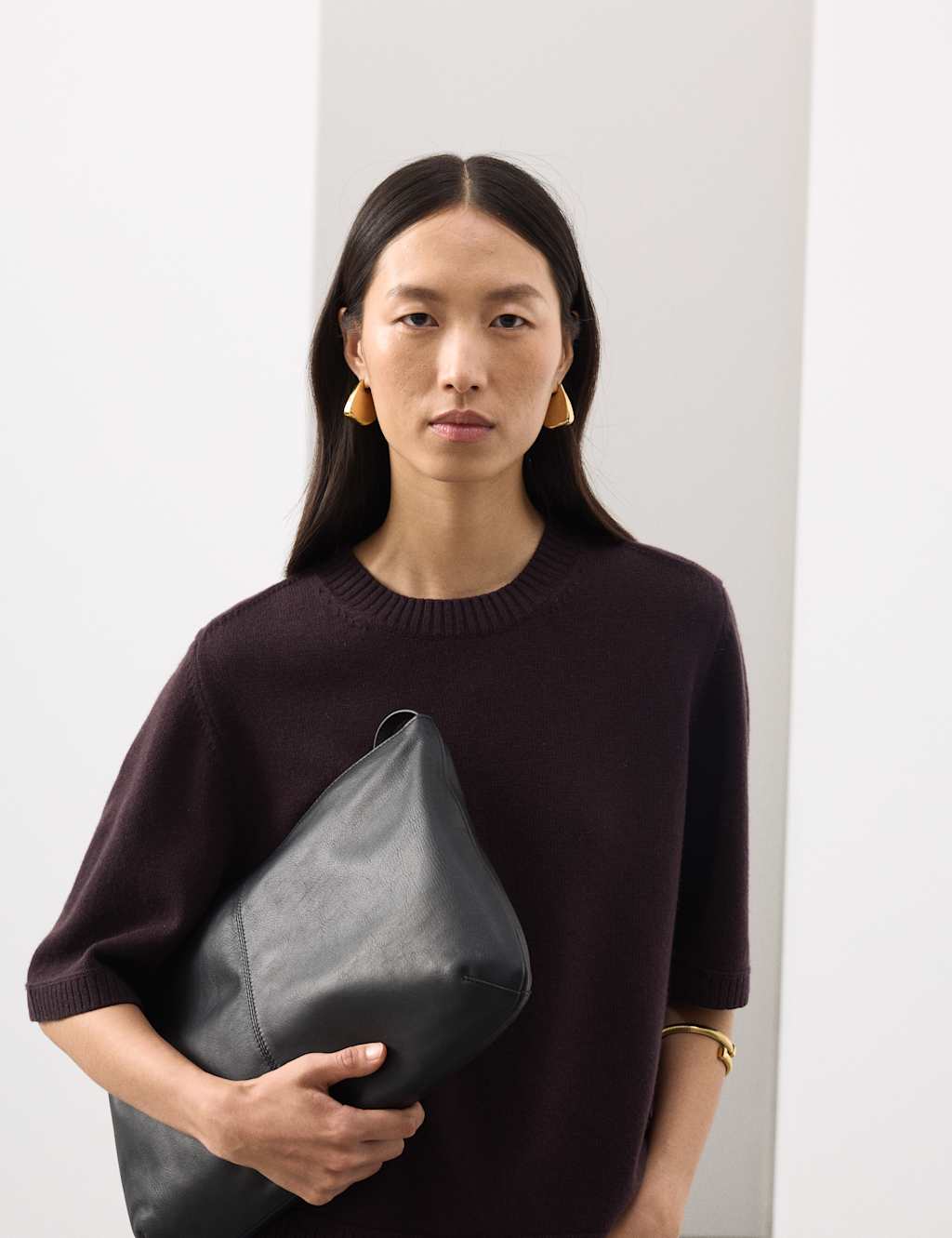 Autograph Merino Wool Rich Knitted Top with Cashmere Raisin