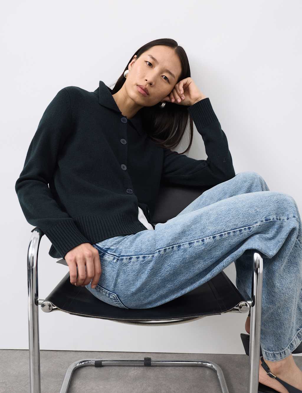 Autograph Merino Wool Rich Cardigan With Cashmere Midnight Navy