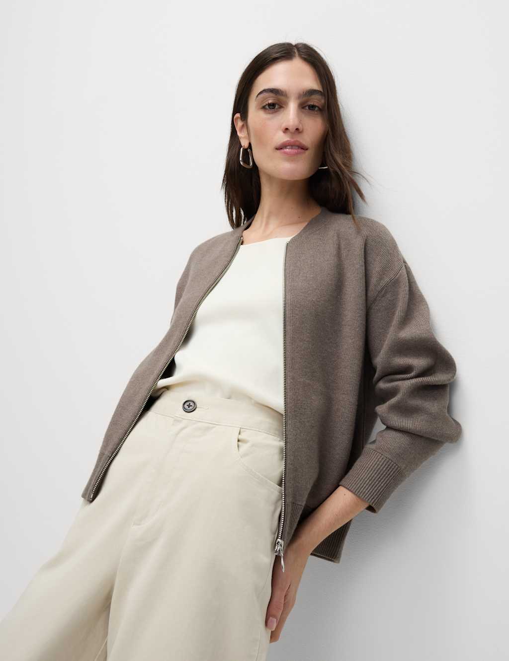 Textured Relaxed Fit Bomber Cardigan