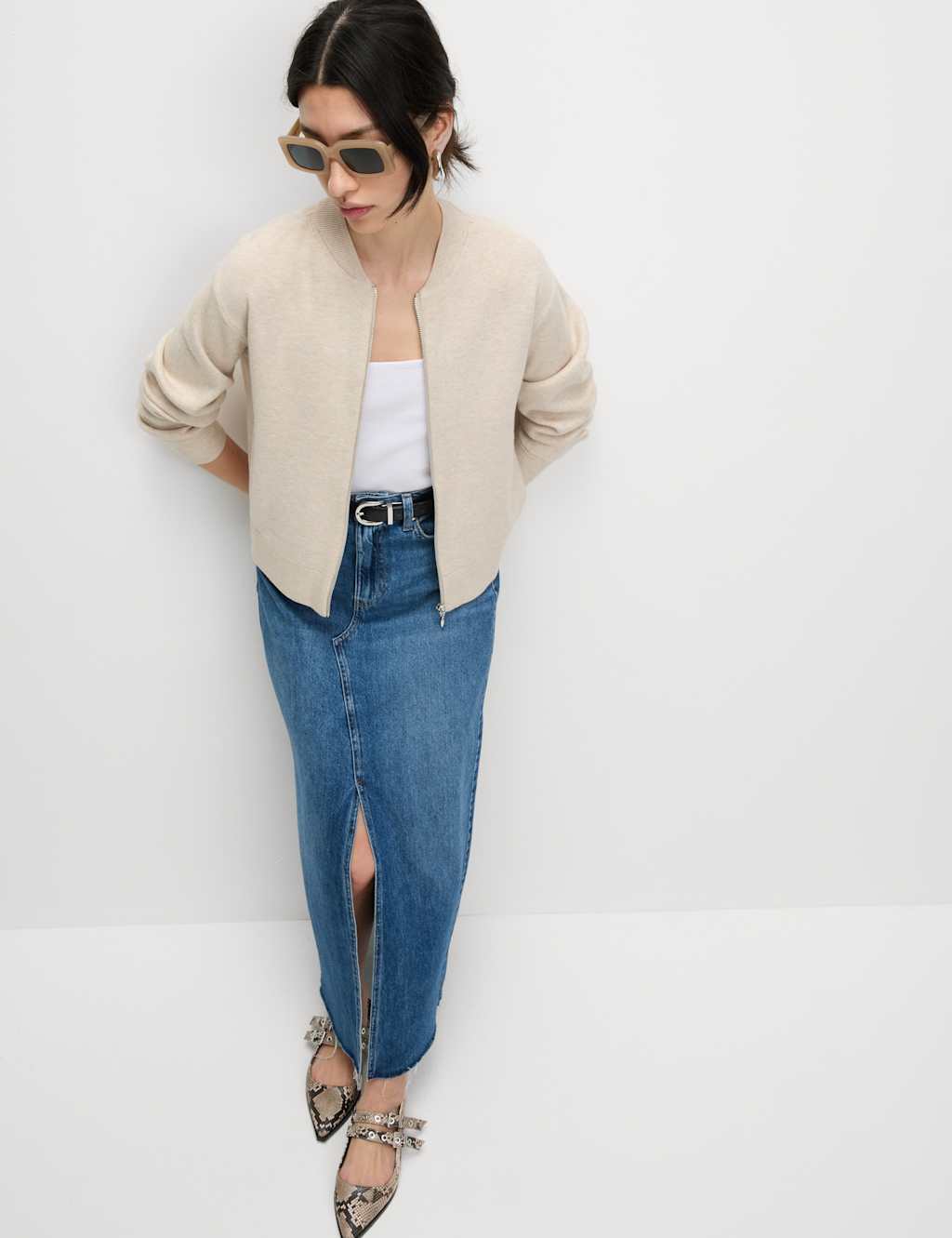 Textured Relaxed Fit Bomber Cardigan