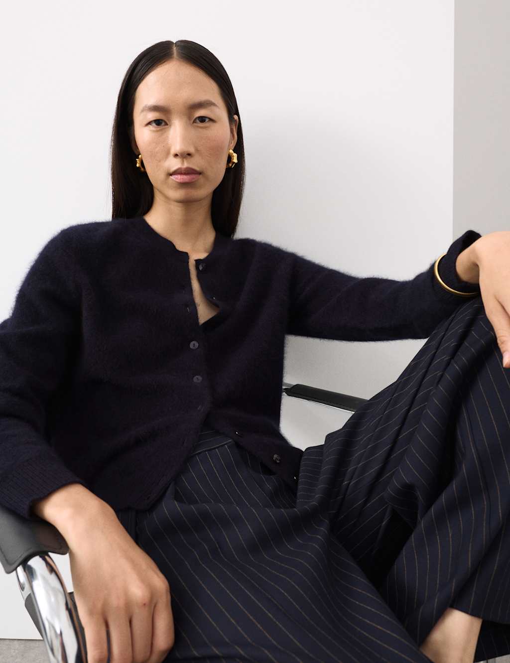 Autograph Wool Rich Relaxed Cardigan with Cashmere Midnight Navy