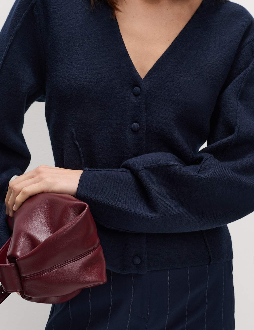 M&S V-Neck Waisted Slim Fit Cardigan Midnight Navy