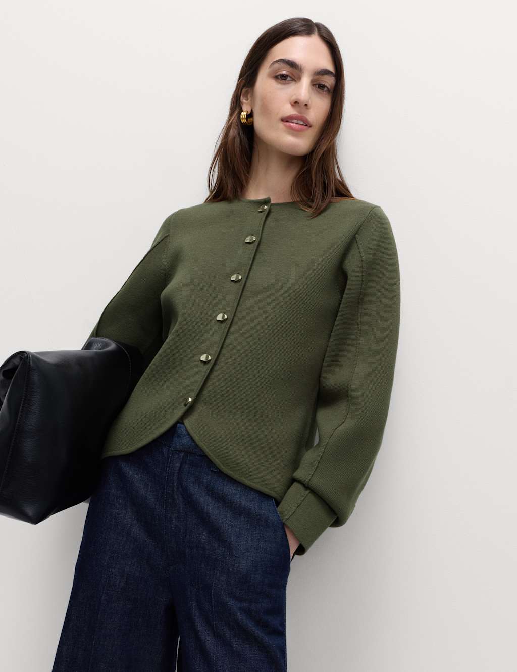 M&S Women's Soft Touch Waisted Fitted Cardigan - Medium - Dark Khaki