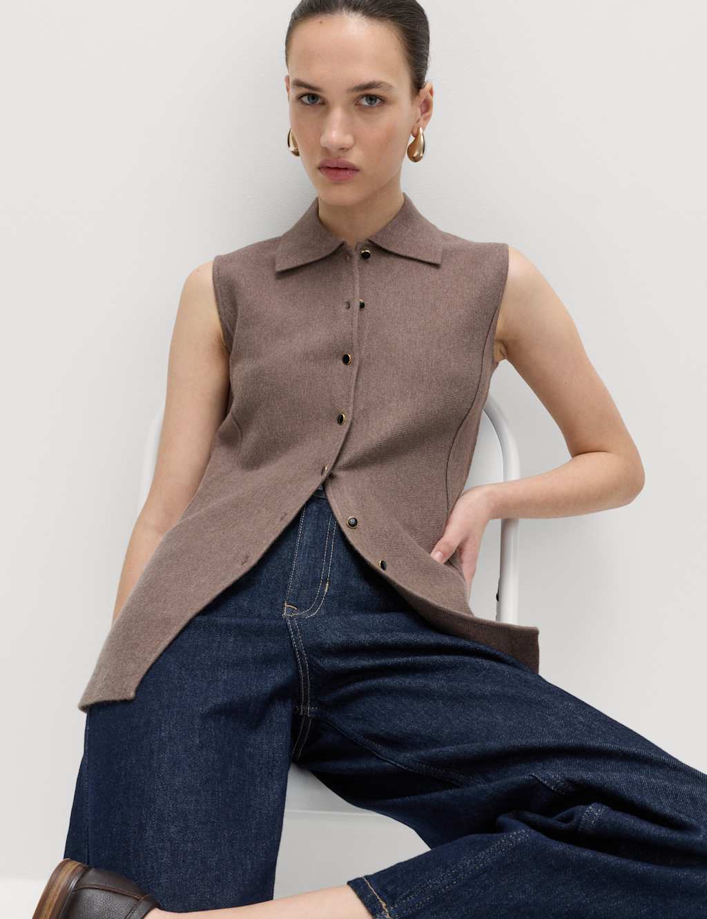 M&S Women's Soft Touch Longline Knitted Waistcoat - Large - Nutmeg