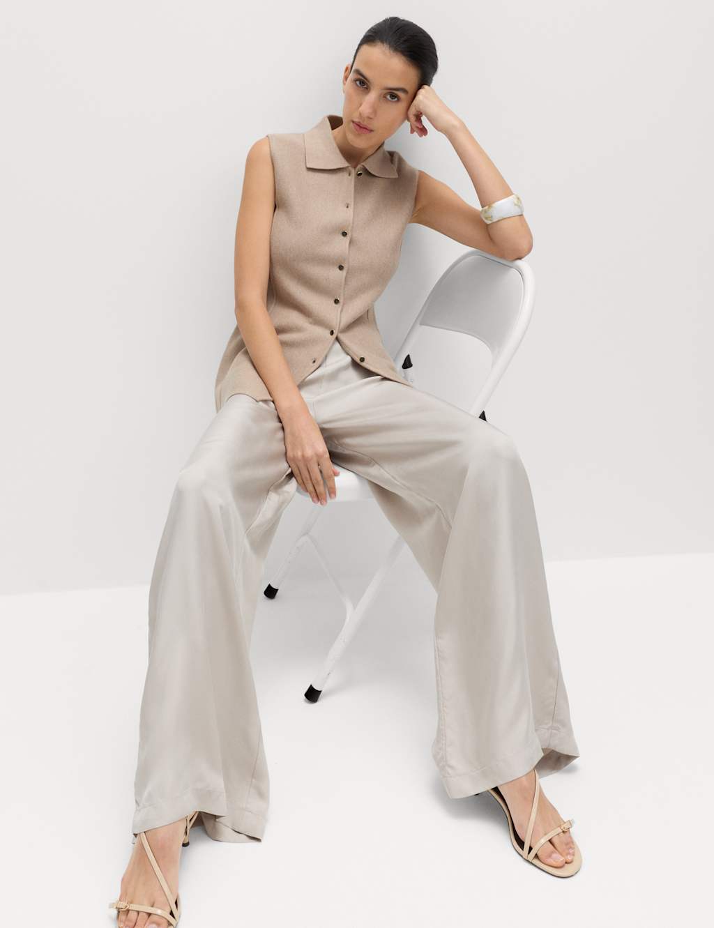 M&S Women's Soft Touch Longline Knitted Waistcoat - Small - Cappuccino