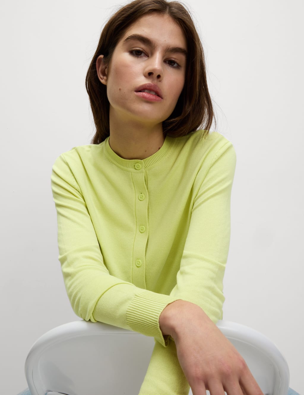 Crew Neck Button Front Cardigan