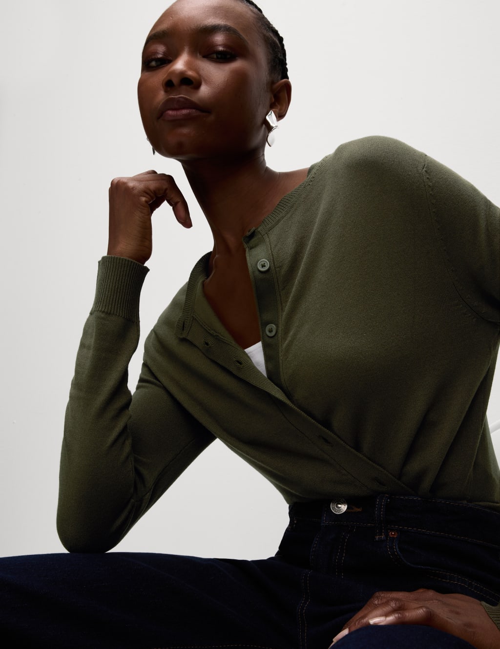 Khaki green cardigan womens deals