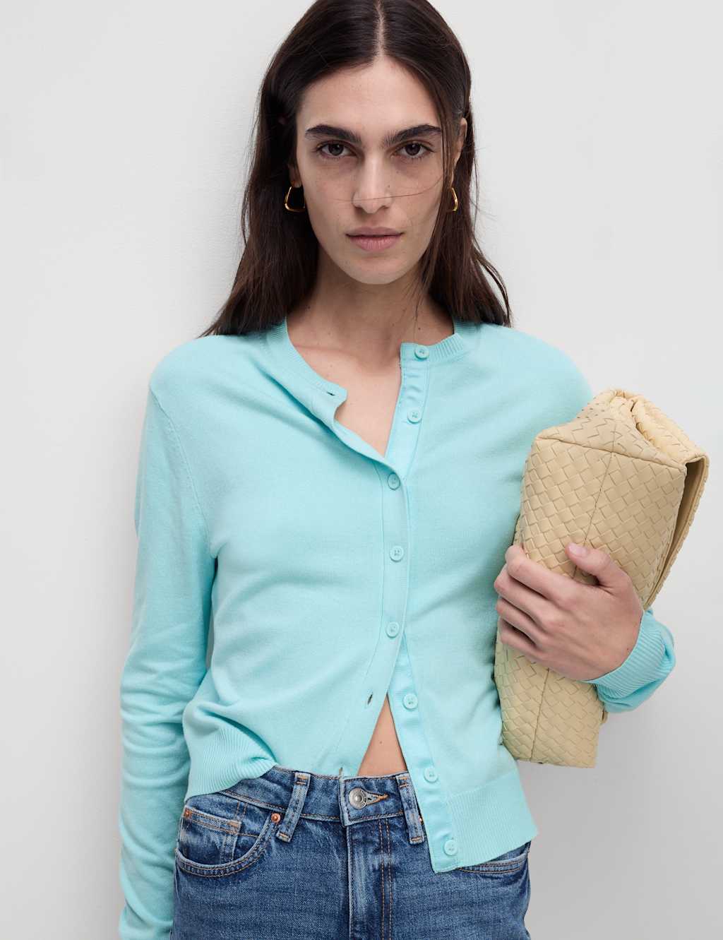Crew Neck Button Front Cardigan