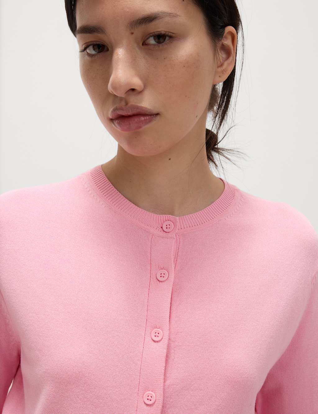 Crew Neck Button Front Cardigan