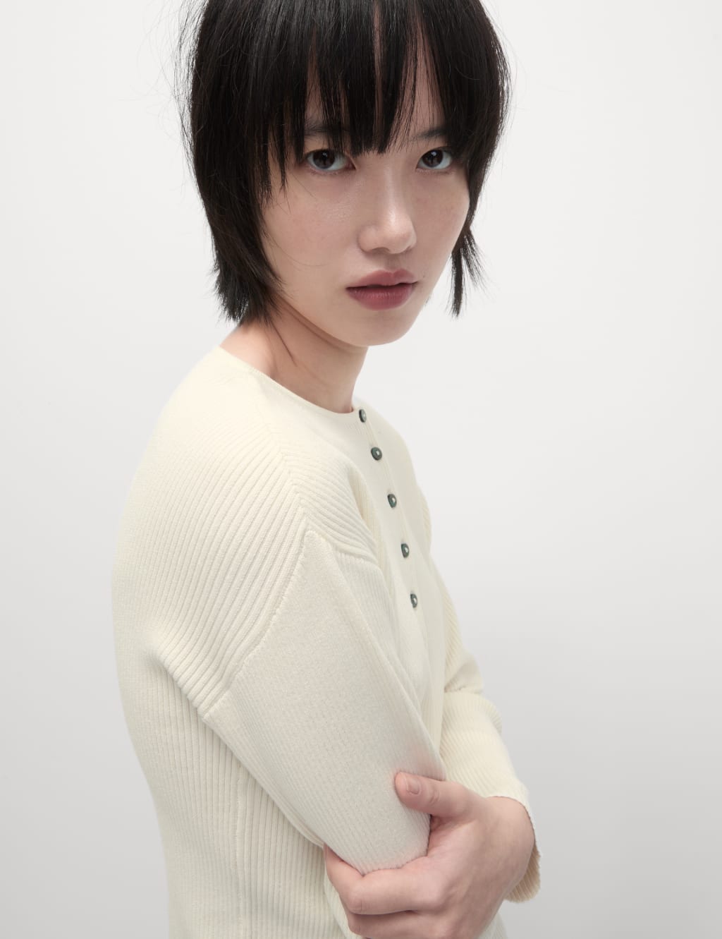 Ribbed Crew Neck Cardigan