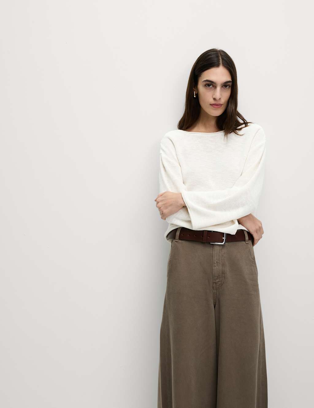 Cotton Blend Textured Crew Neck Jumper