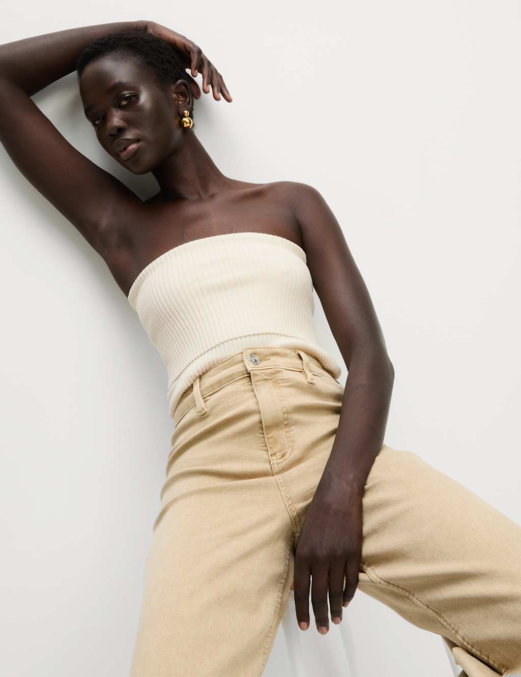 Ribbed Slim Fit Crop Bardot Top