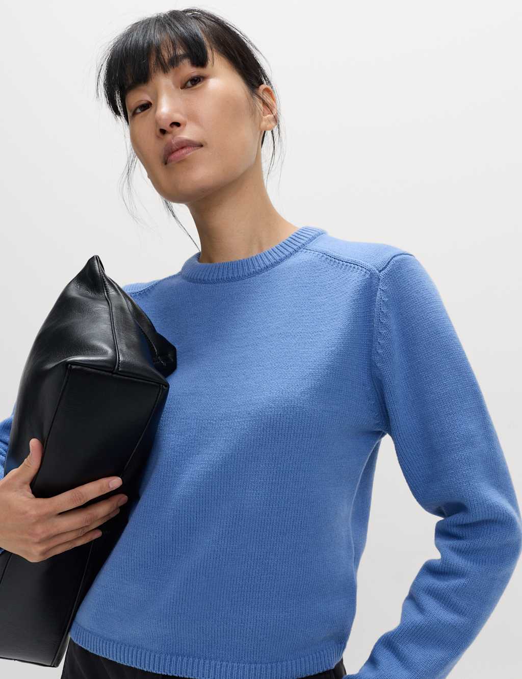 M&S Women's Cotton Rich Cropped Jumper - Small - Azure