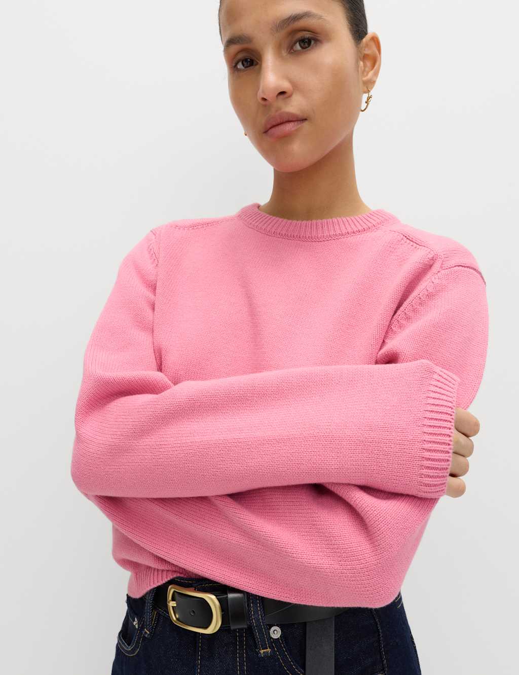 M&S Women's Cotton Rich Cropped Jumper - Medium - Medium Rose