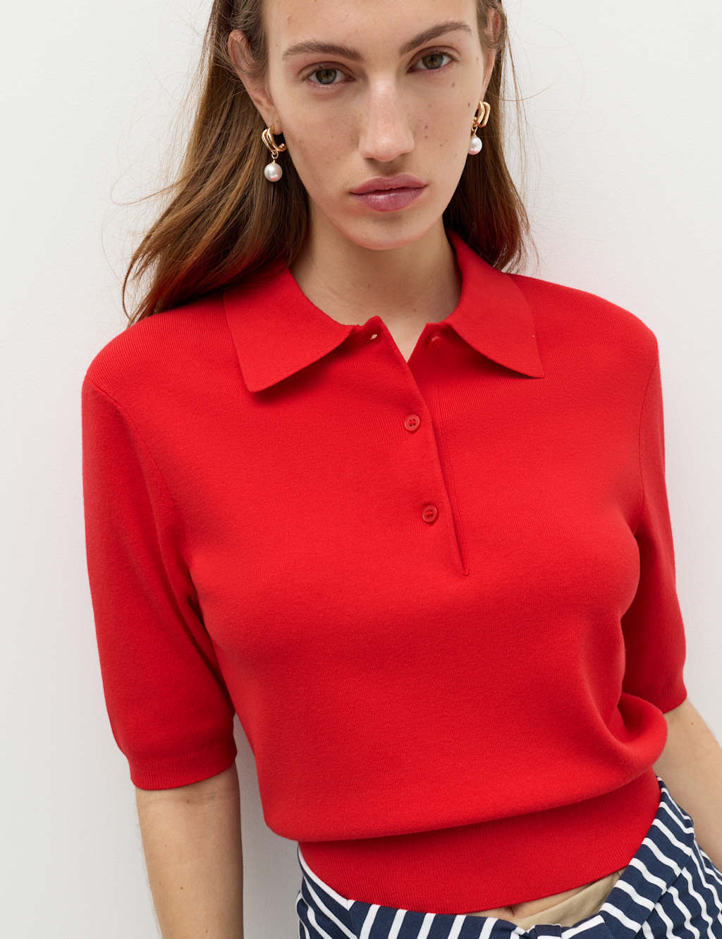 M&S Women's Collared Cropped Knitted Top - Large - Chilli