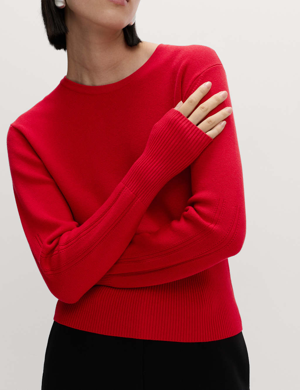 M&S Crew Neck Waisted Knitted Top Rouge
