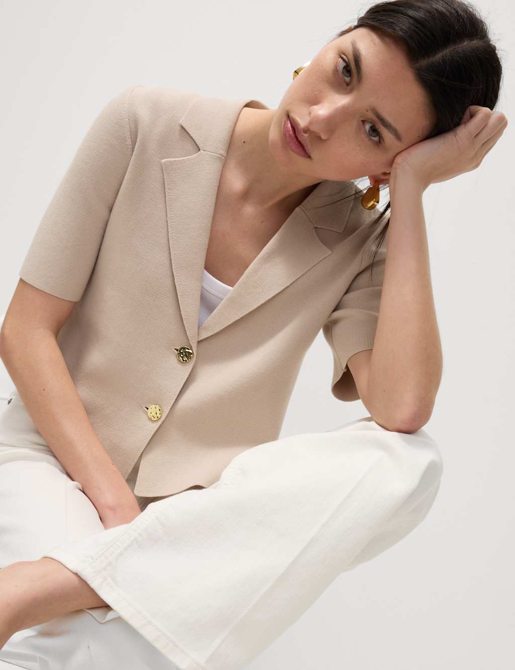 Cotton Rich Textured Knitted Blazer