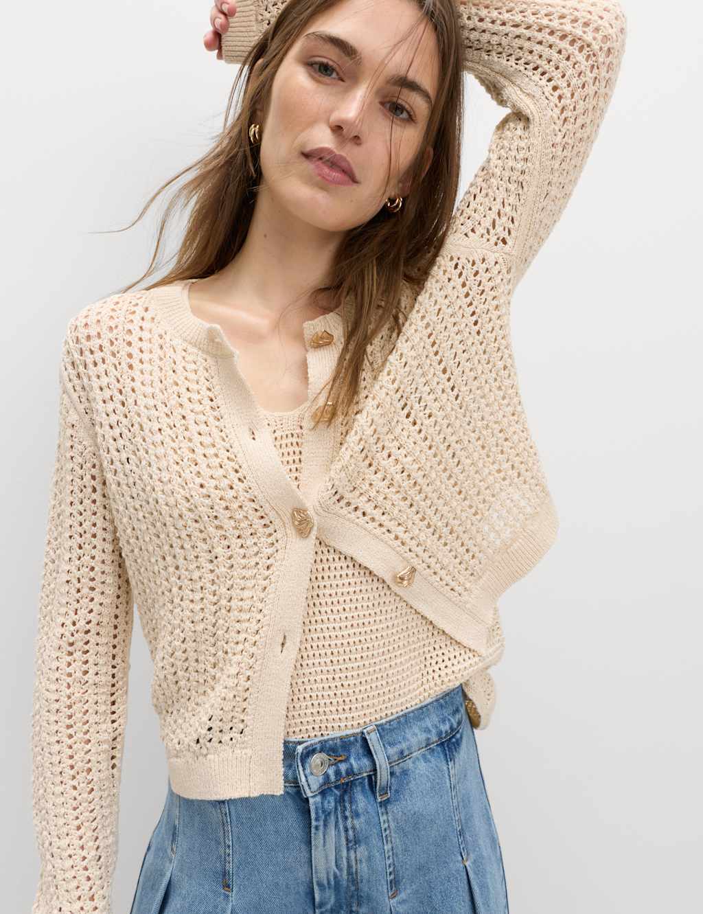 M&S Women's Cotton Blend Textured Slim Fit Cardigan - Small - Neutral