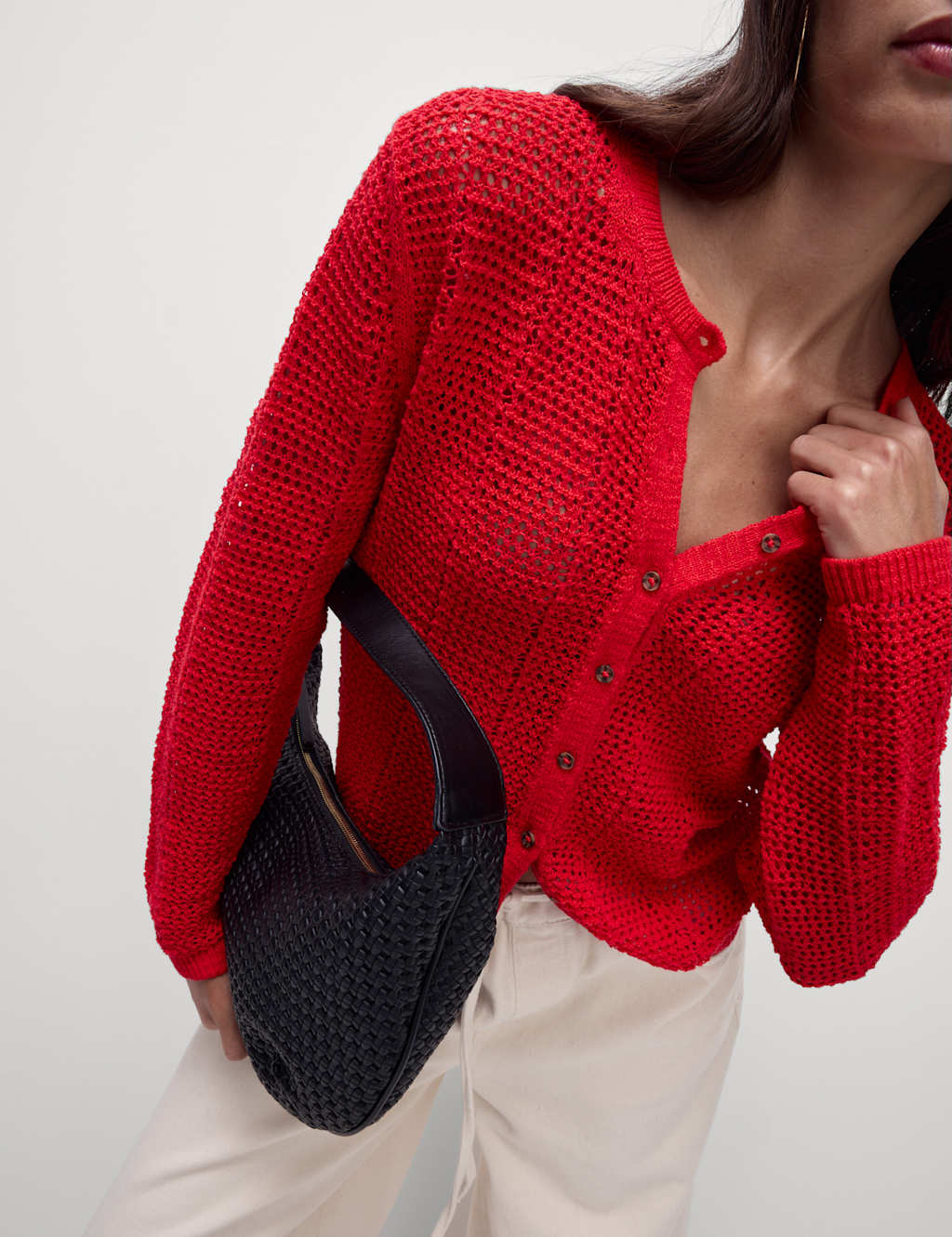 Cotton Rich Open Stitch Cropped Cardigan