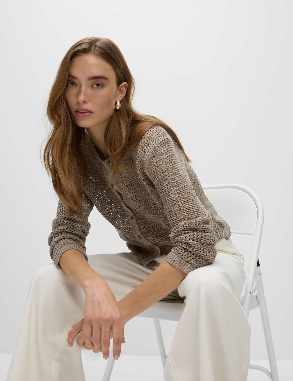 Cotton Rich Open Stitch Cropped Cardigan