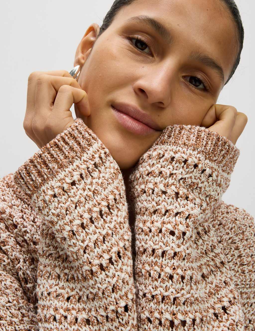 Textured Crew Neck Jumper with Cotton