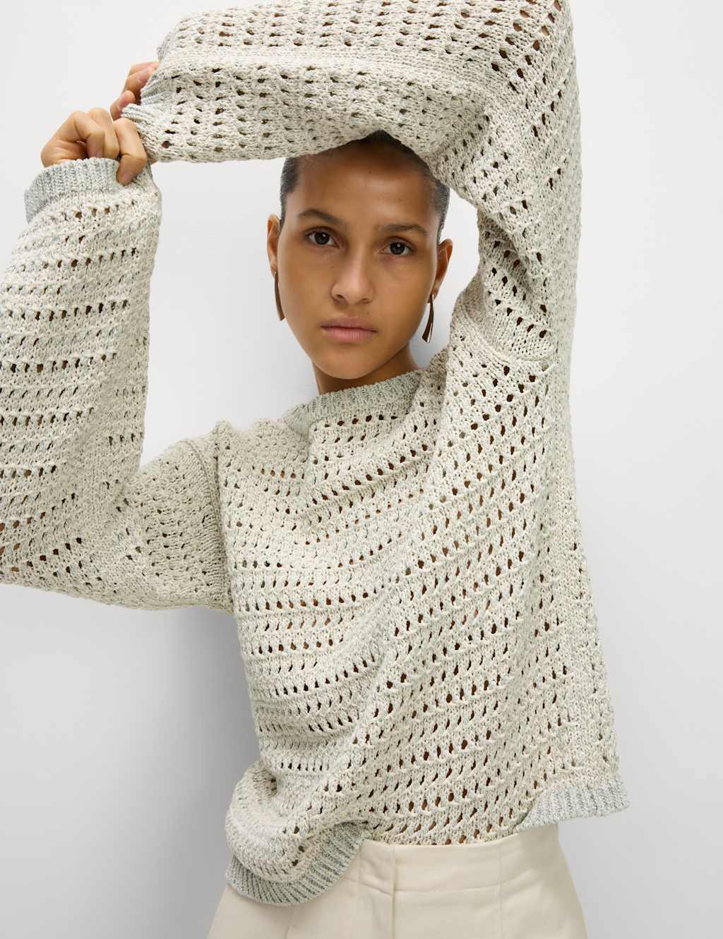 Textured Crew Neck Jumper with Cotton
