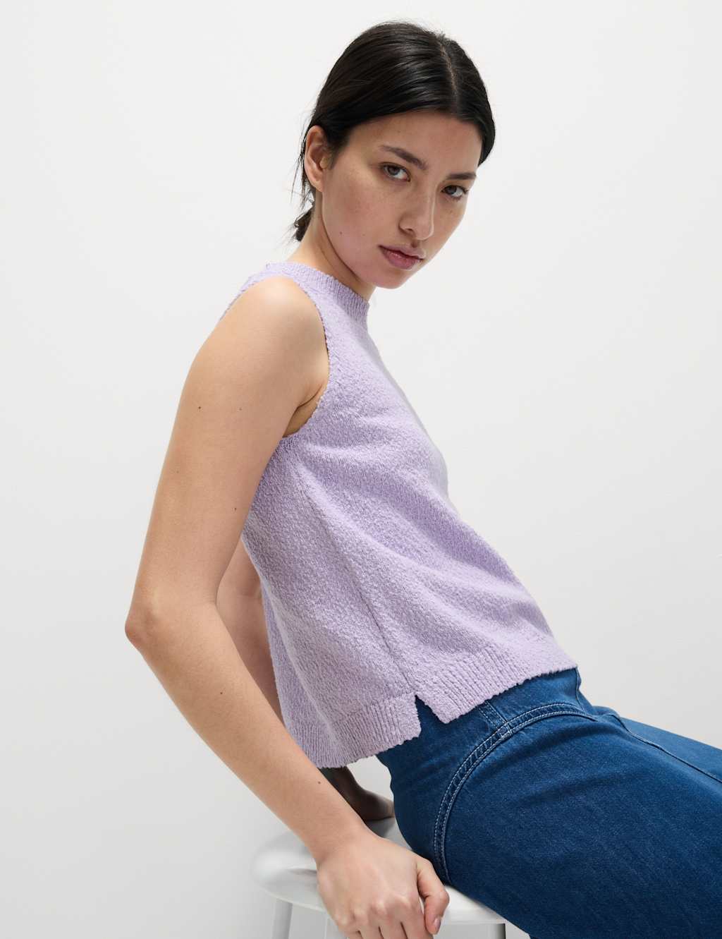 Cotton Rich Textured Knitted Vest