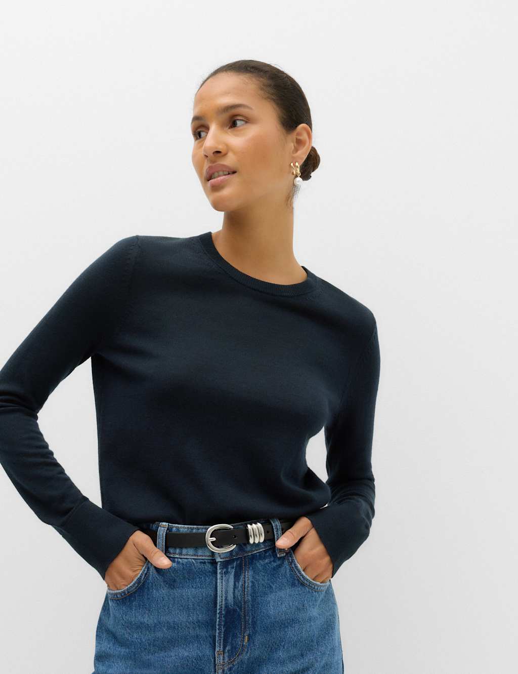 M&S Women's Pure Merino Crew Neck Jumper - Medium - Bitter Chocolate