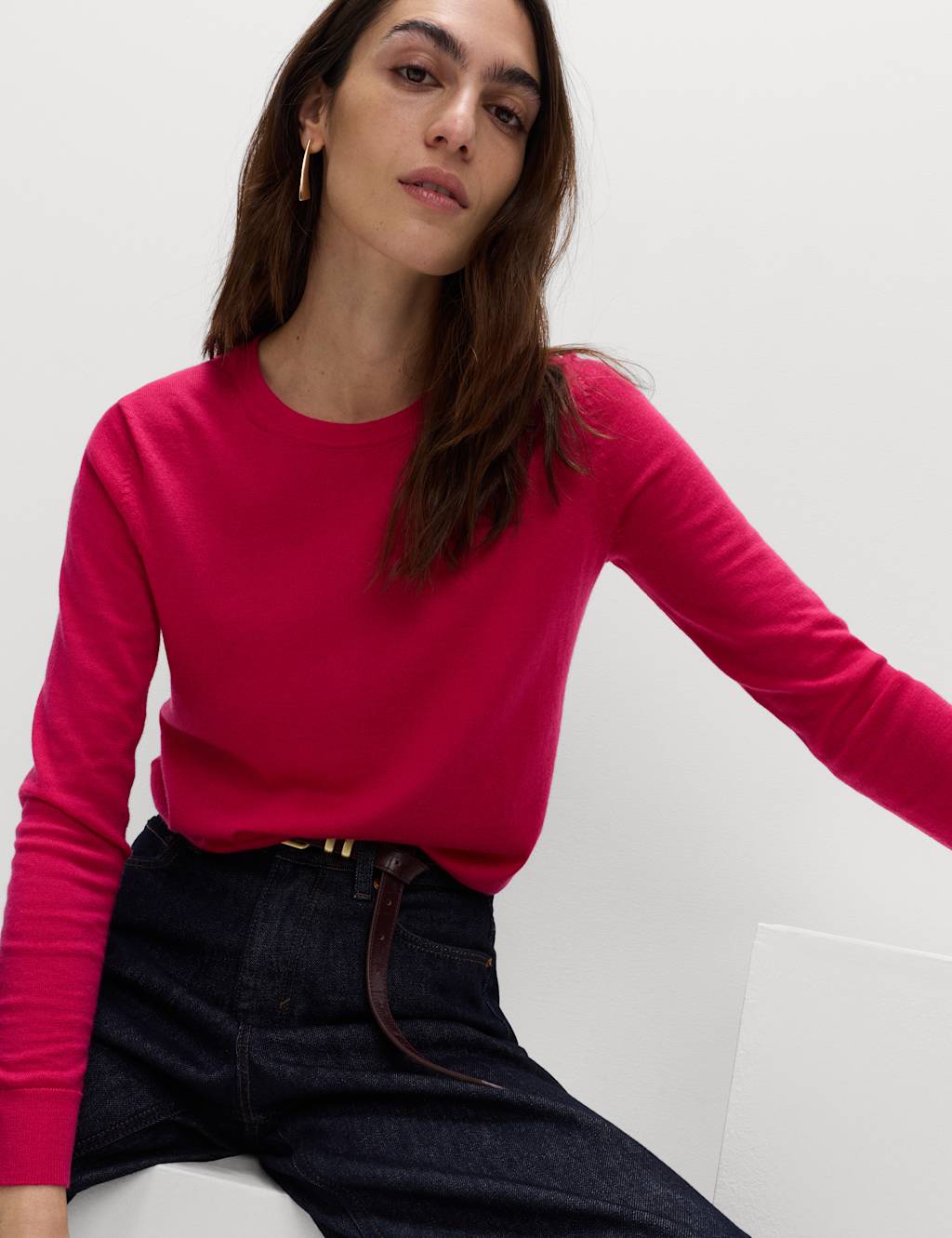 M&S Pure Merino Wool Crew Neck Jumper Pink