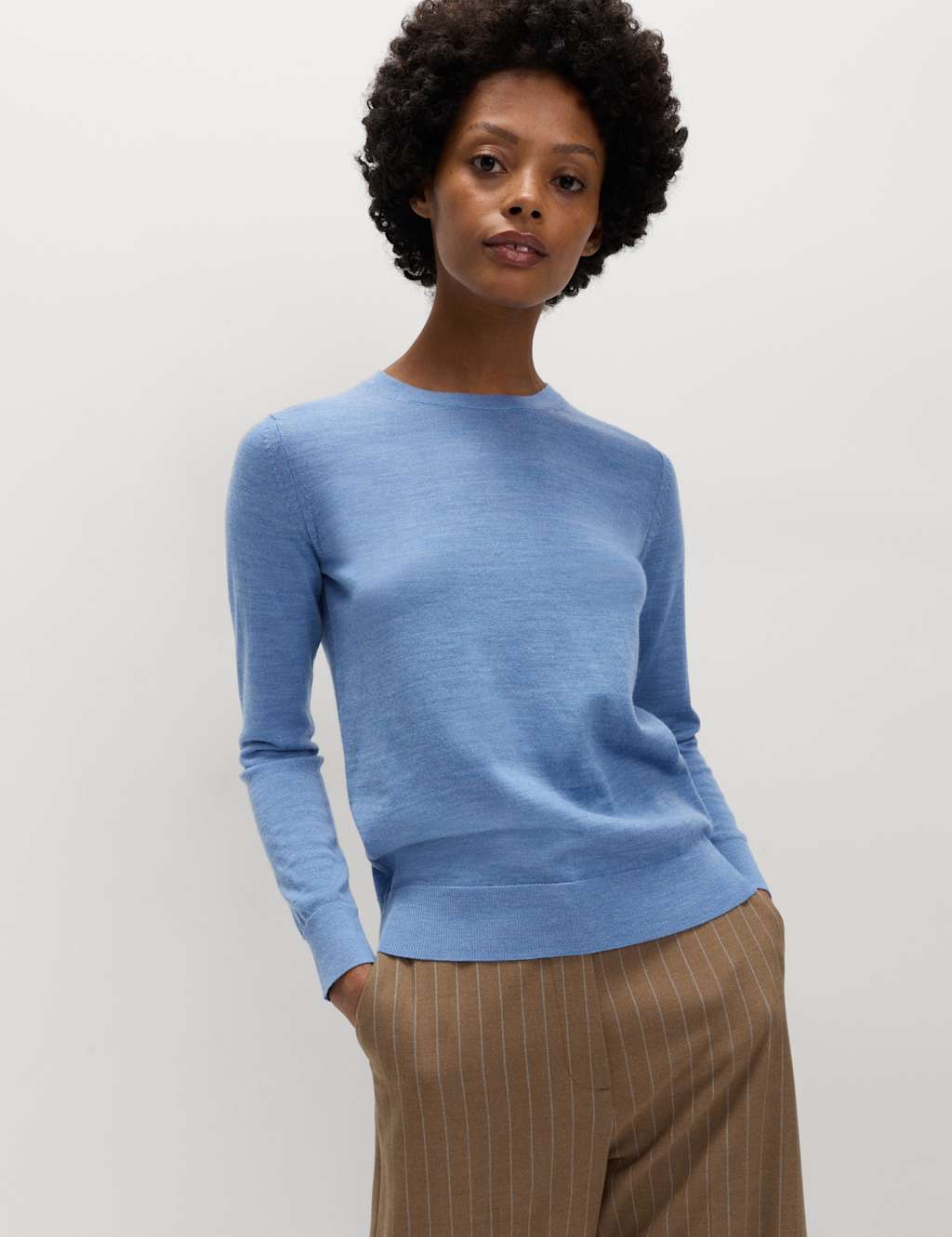 M&S Women's Pure Merino Wool Crew Neck Jumper - 20 - Azure
