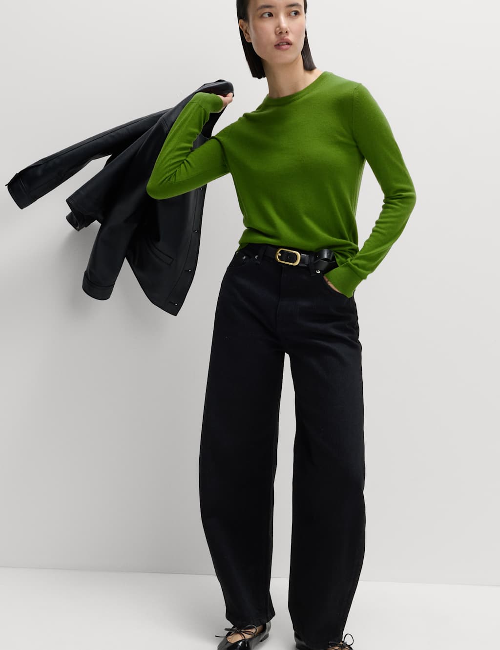 M&S Pure Merino Wool Crew Neck Jumper Fern Green