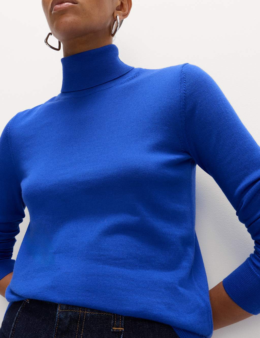 M&S Pure Merino Wool Roll Neck Jumper Cobalt