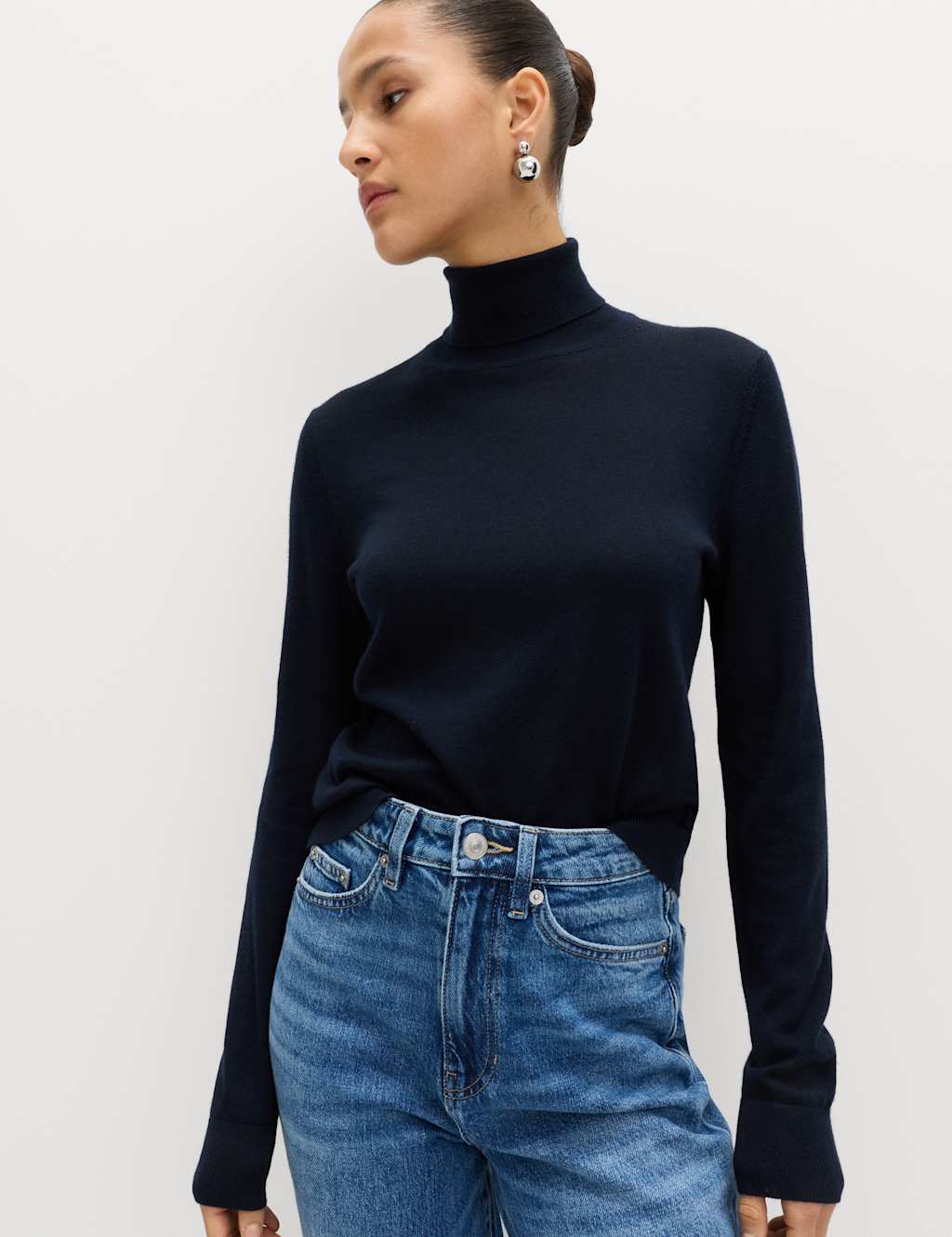 M&S Women's Pure Merino Wool Roll Neck Jumper - 20 - Midnight Navy