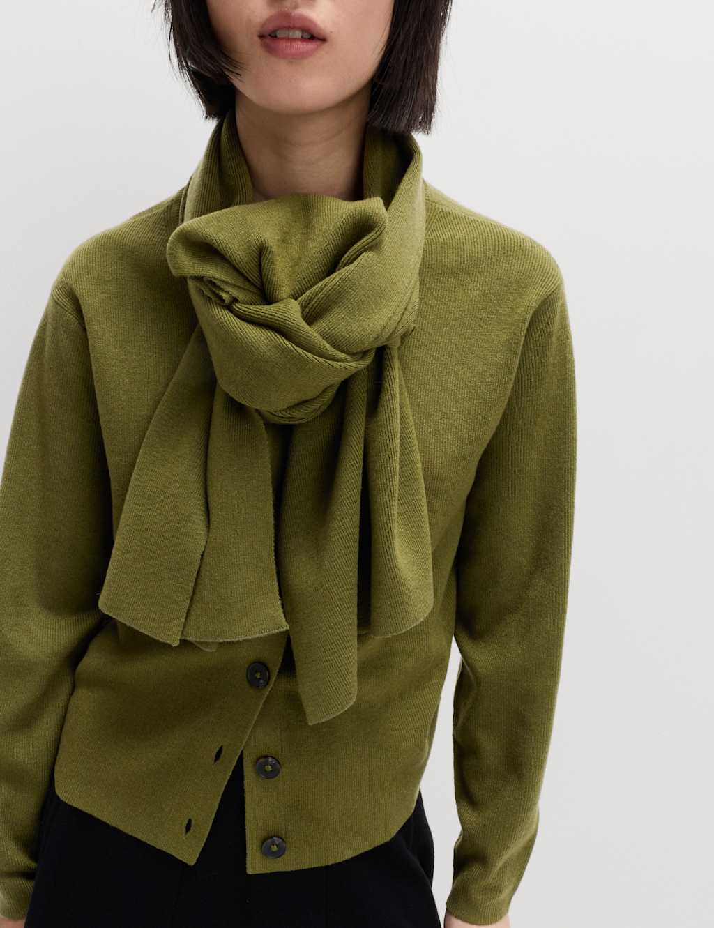 M&S Air-Yarn Scarf-Neck Cardigan Olive