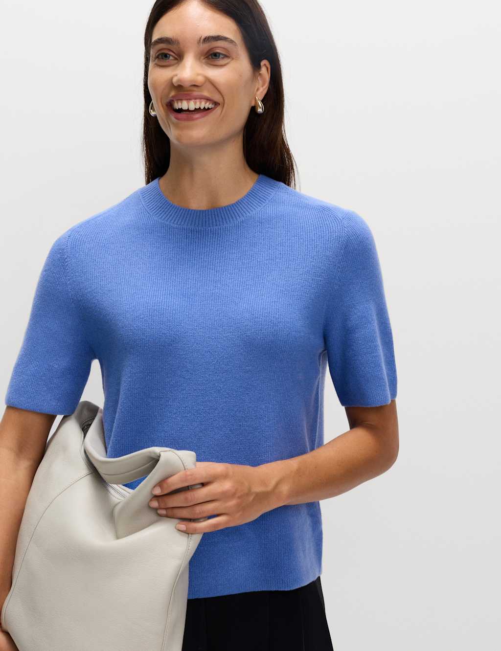 M&S Air-Yarn Crew Neck Knitted Top Neon Blue