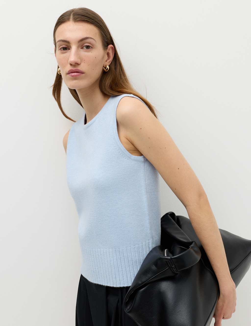 M&S Women's Air-Yarn Crew Neck Knitted Vest - Small - Faded Blue