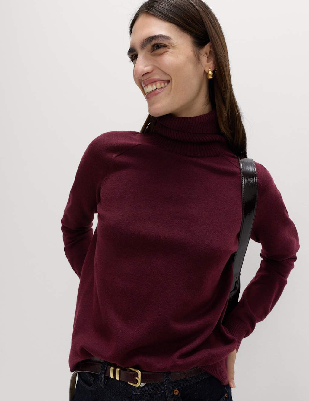 M&S Air-Yarn Roll Neck Jumper Dark Burgundy