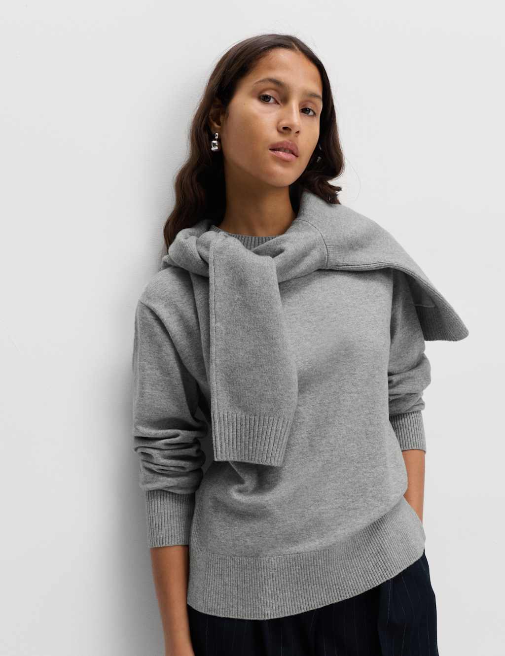 M&S Air-Yarn Crew Neck Jumper Mid Grey Marl