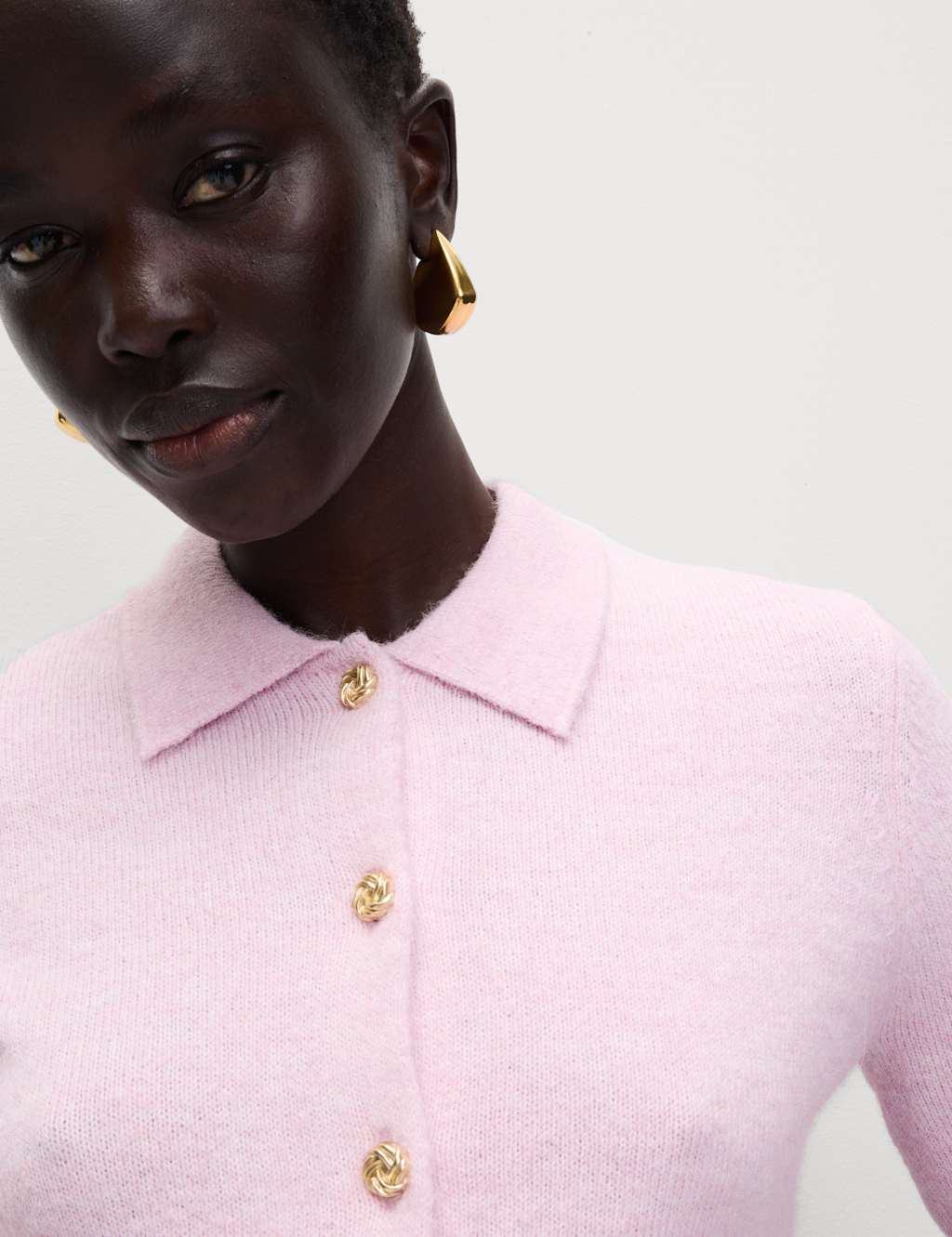 M&S Collared Button Front Short Sleeve Cropped Cardigan with Alpaca Light Pink